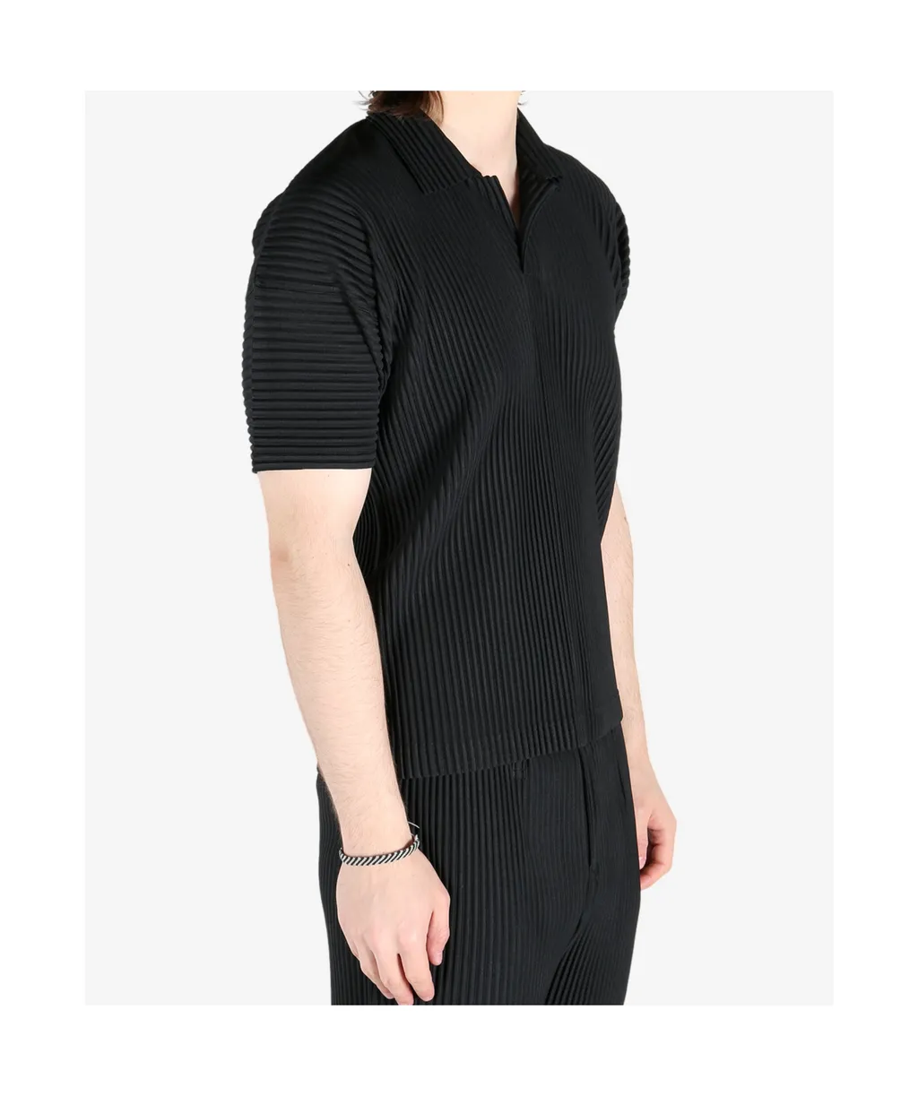 Short-Sleeved Pleated Polo Shirt