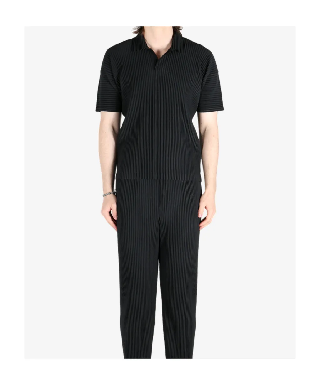 Short-Sleeved Pleated Polo Shirt