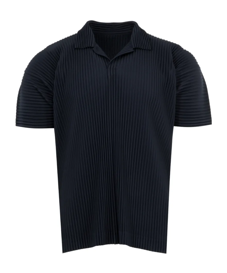 V-Neck Plissé-Effect Polo Shirt