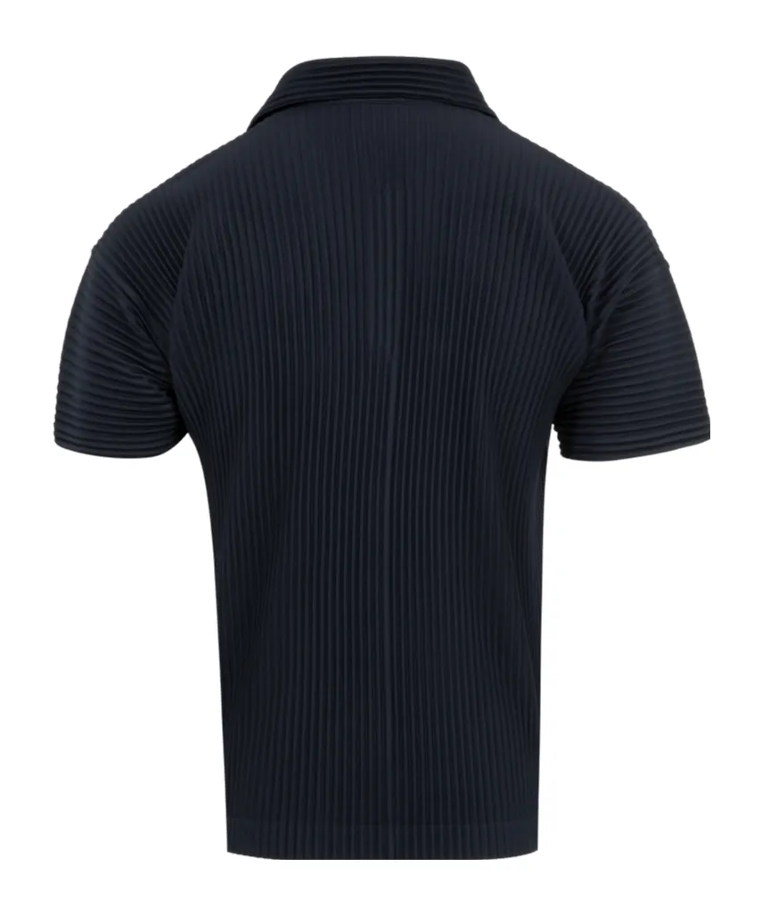 V-Neck Plissé-Effect Polo Shirt