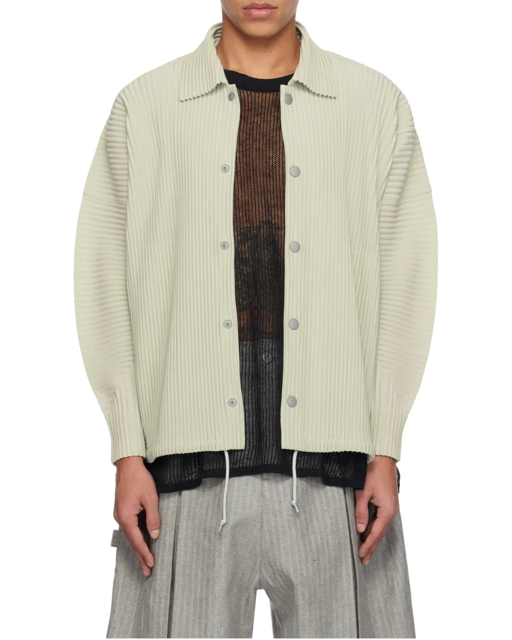 Pleated Button-Up Shirt