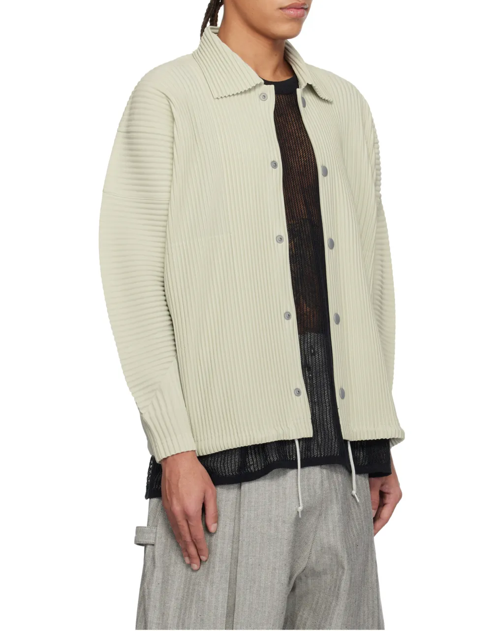Pleated Button-Up Shirt