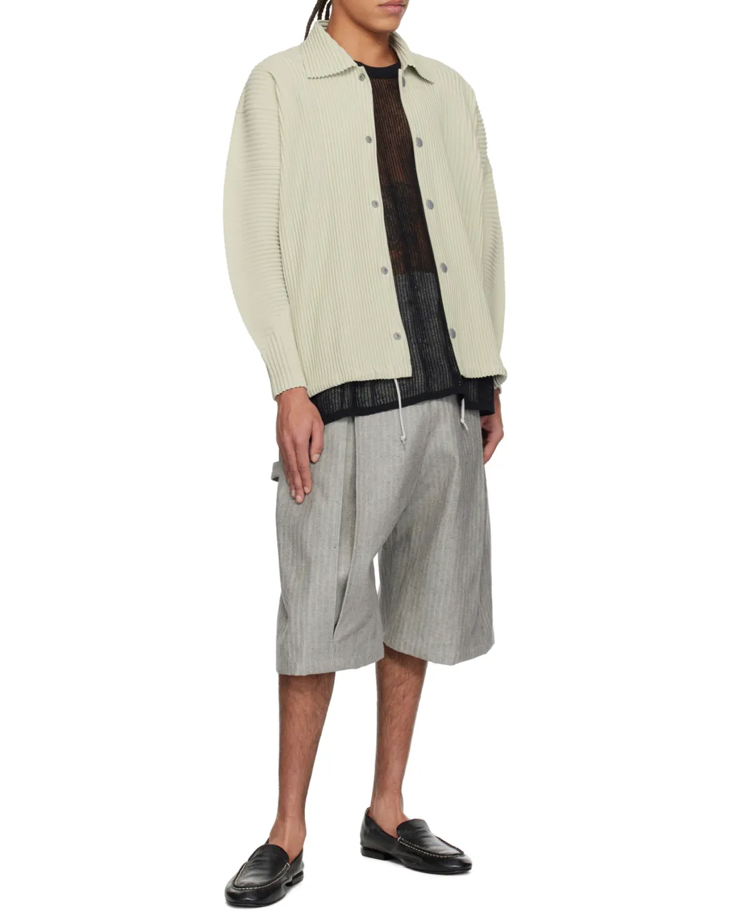 Pleated Button-Up Shirt