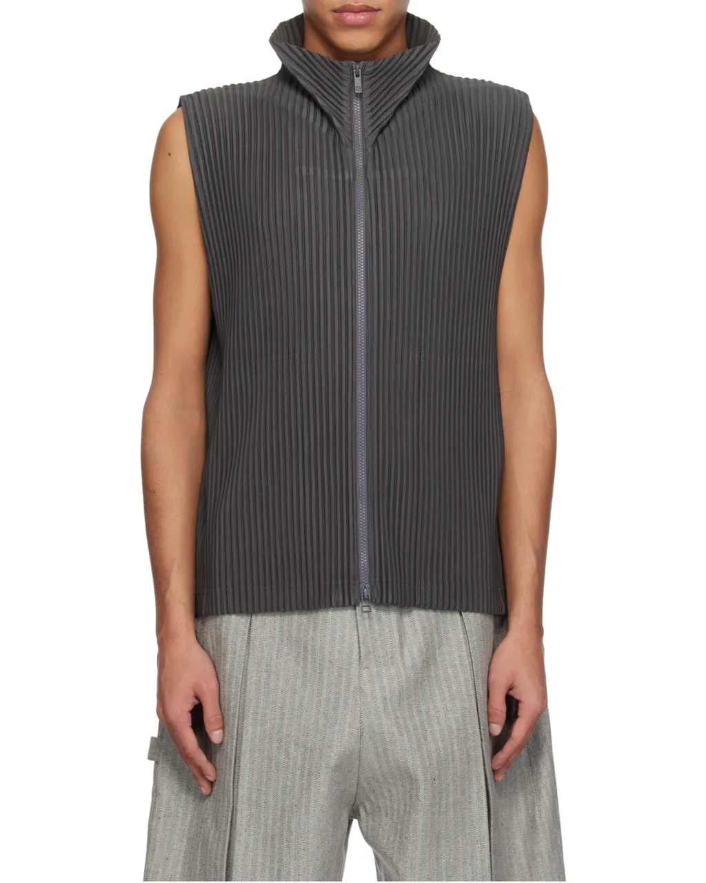 Pleated Zip-Front Vest
