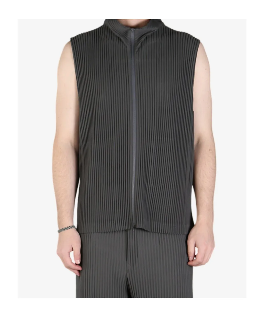 Pleated Zip-Front Vest