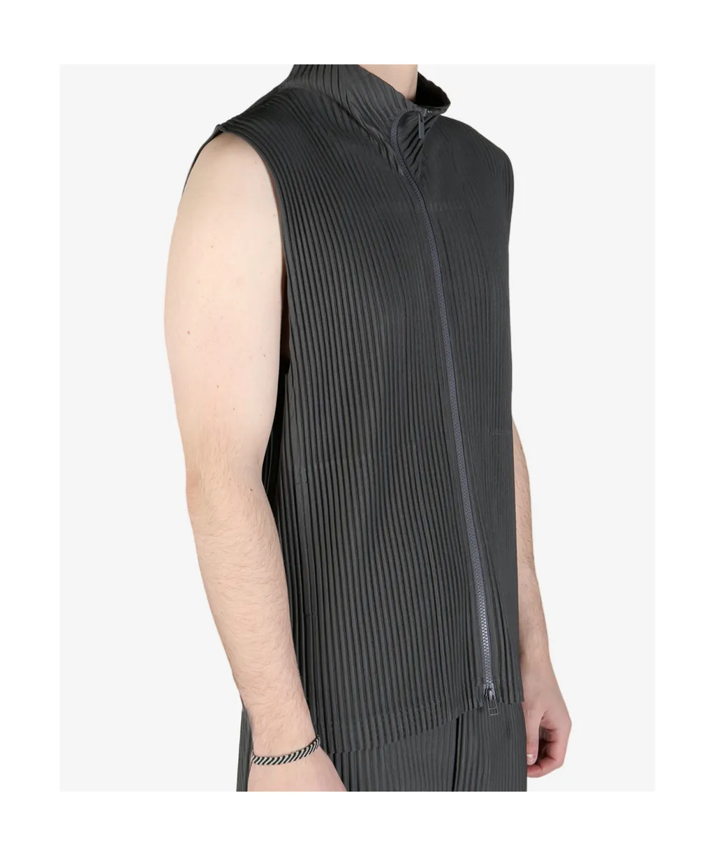 Pleated Zip-Front Vest