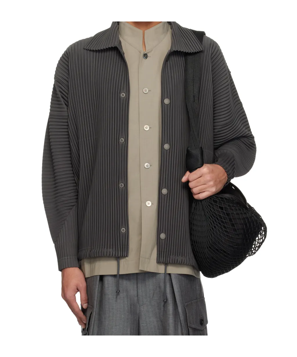 Pleated Button-Up Shirt