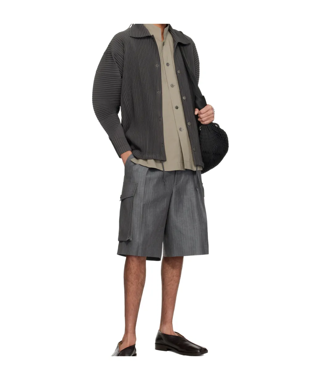 Pleated Button-Up Shirt