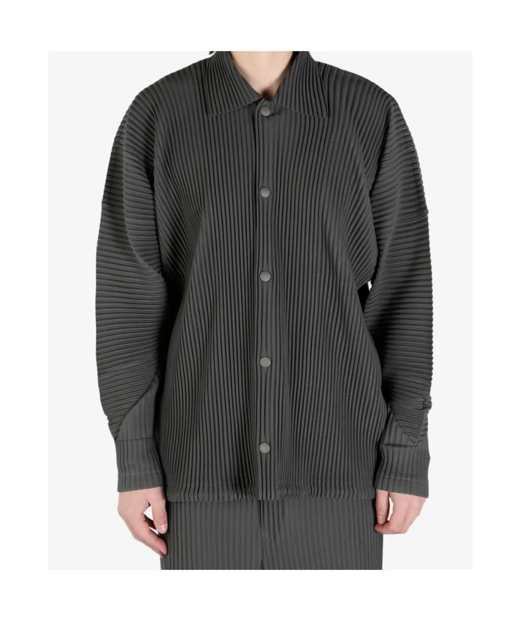 Pleated Button-Up Shirt