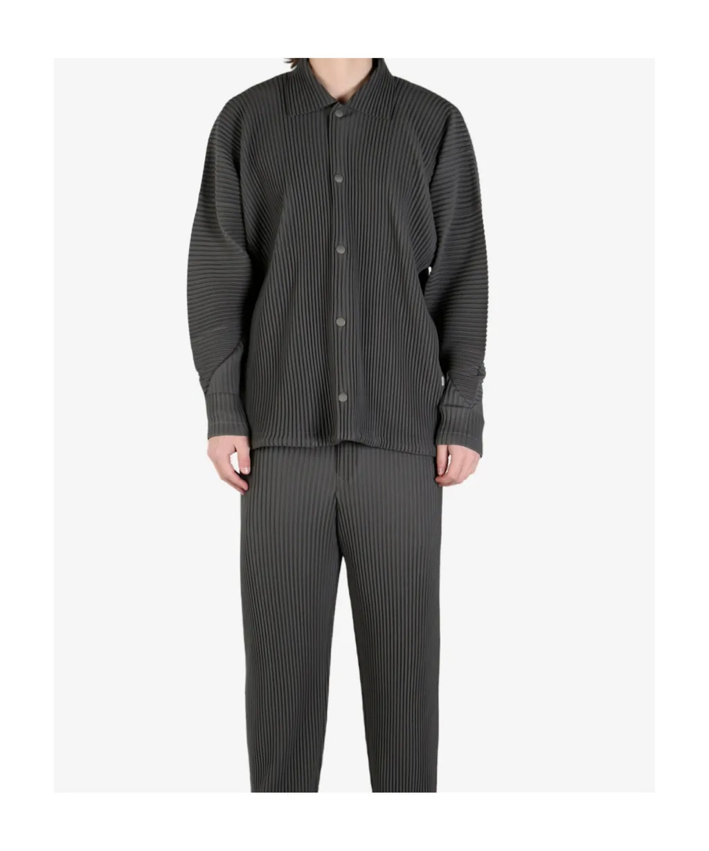 Pleated Button-Up Shirt