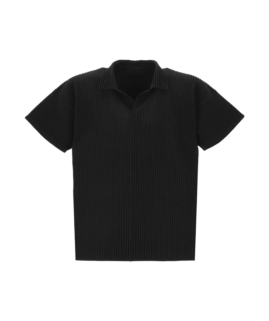 Pleated Split Neck Polo Shirt
