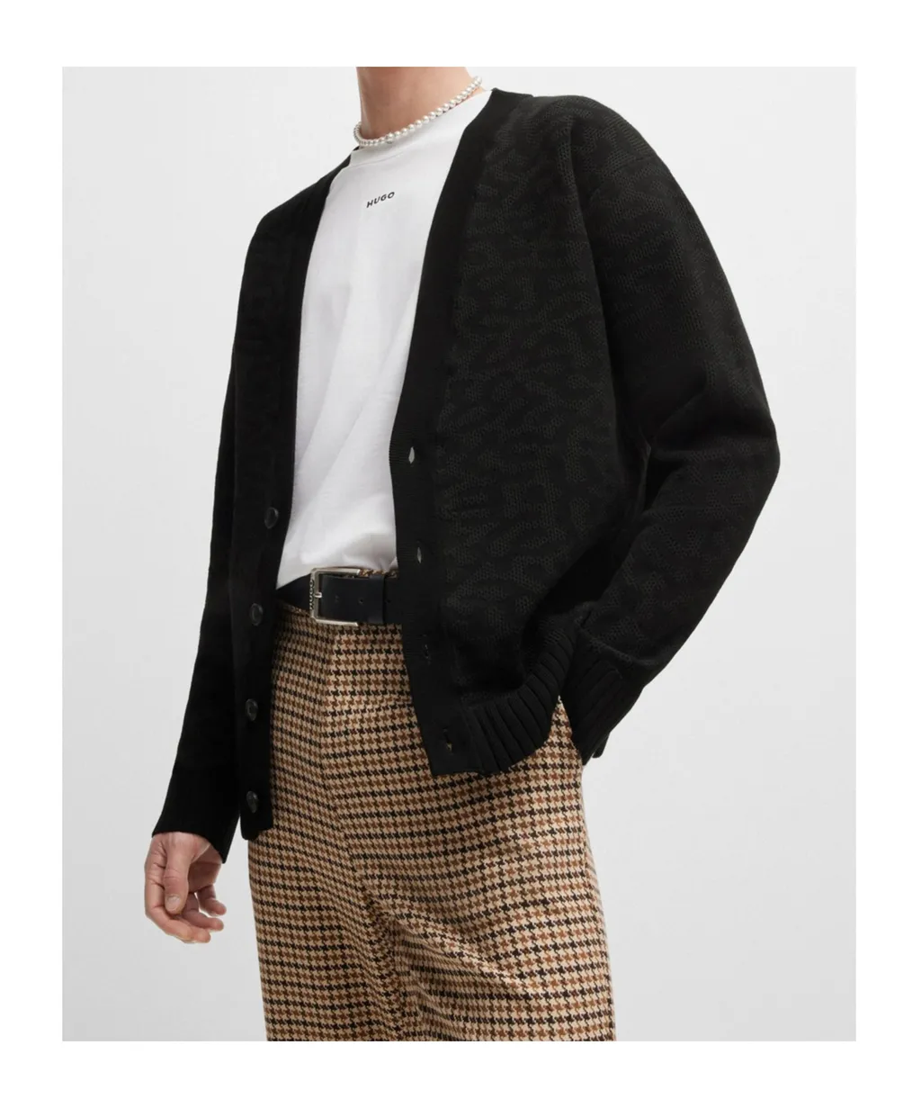 V-Neck Cardigan With Animal-Pattern Jacquard