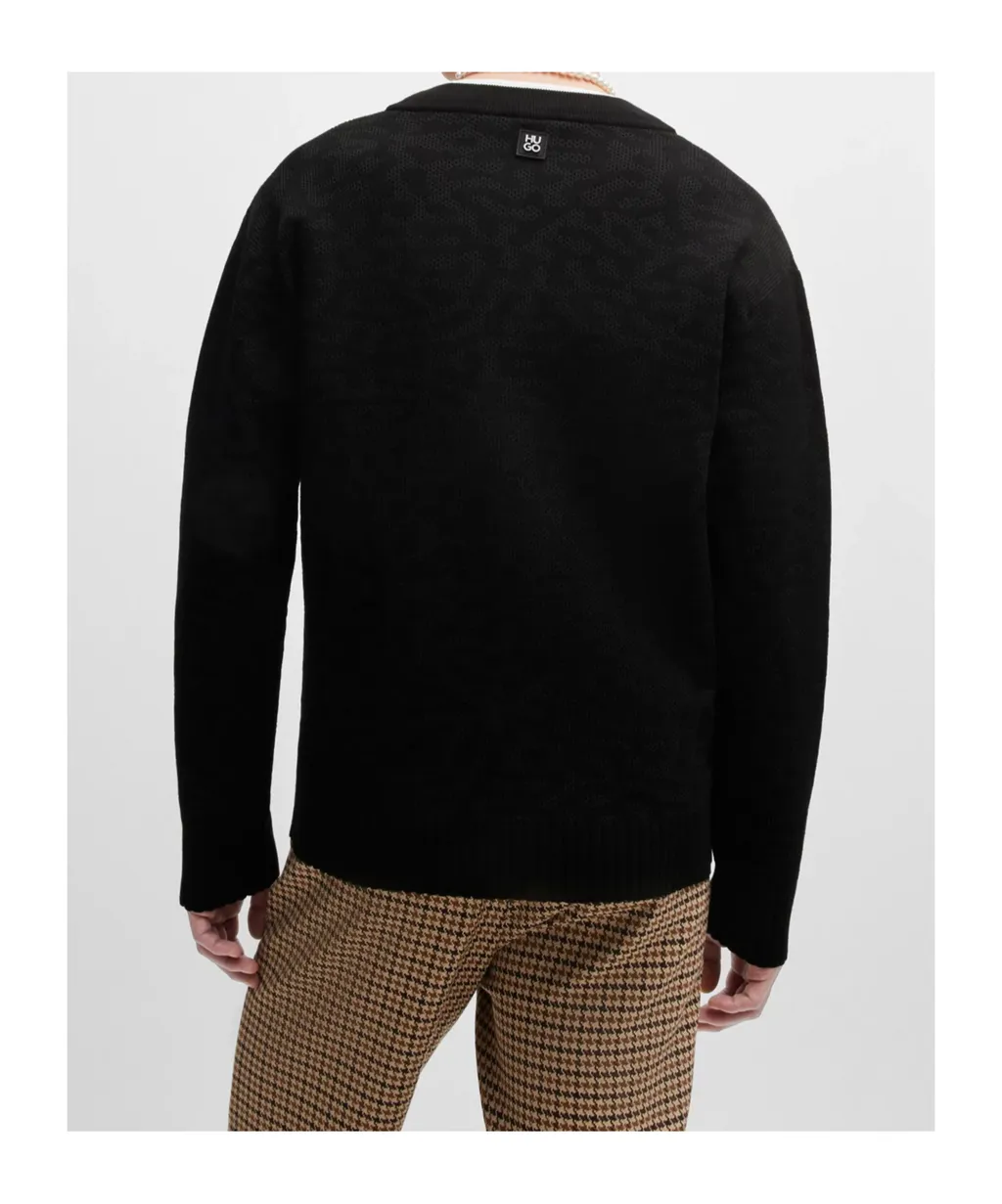 V-Neck Cardigan With Animal-Pattern Jacquard