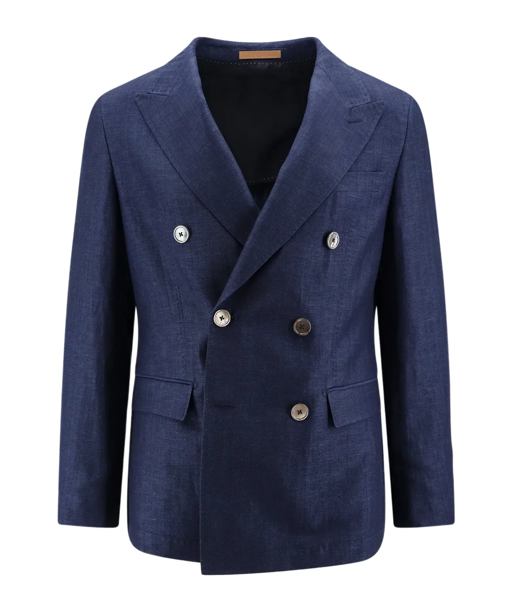 Double-Breasted Herringbone Blazer
