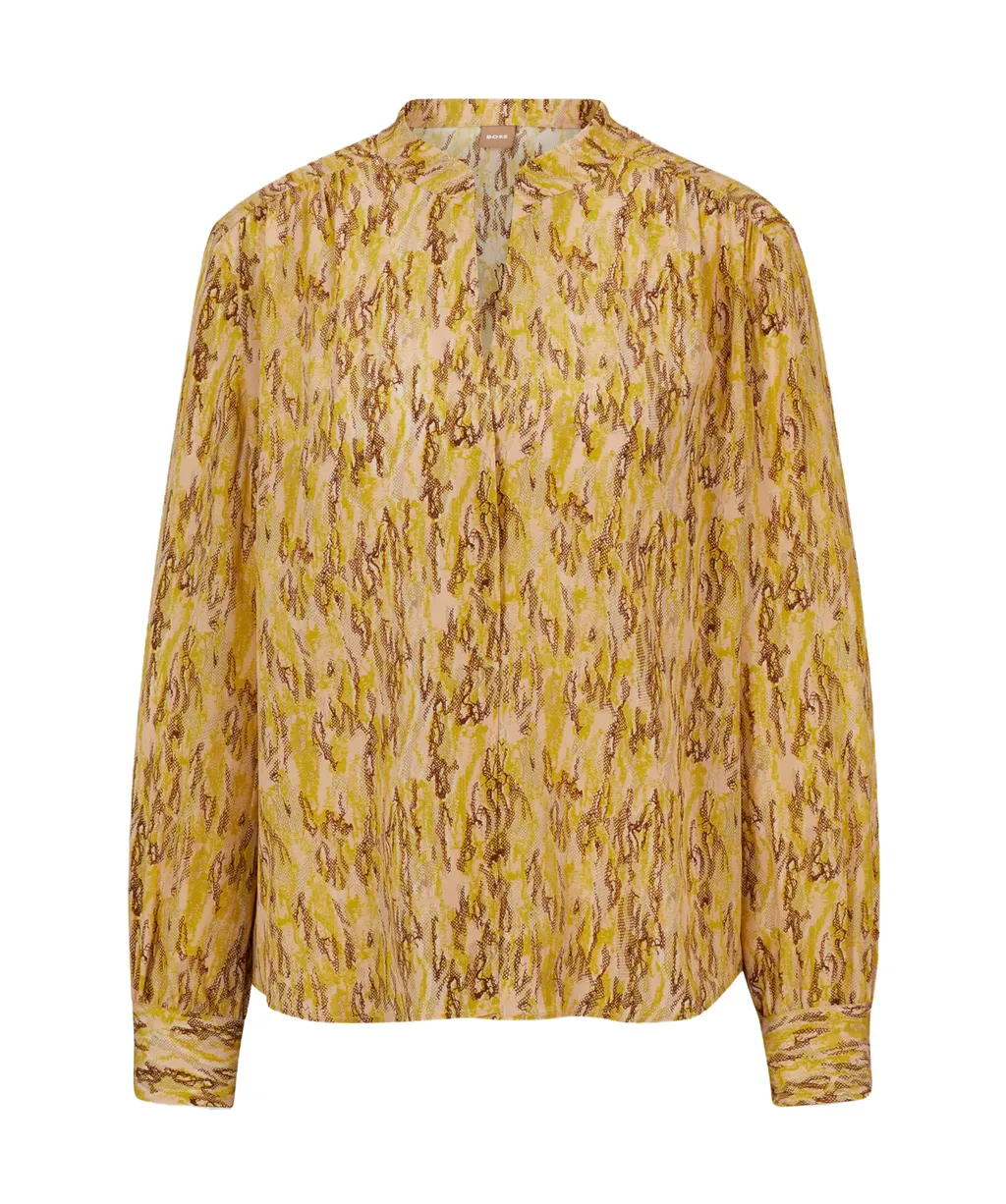 Abstract Print Silk Shirt