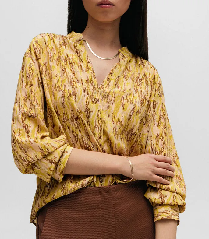 Abstract Print Silk Shirt