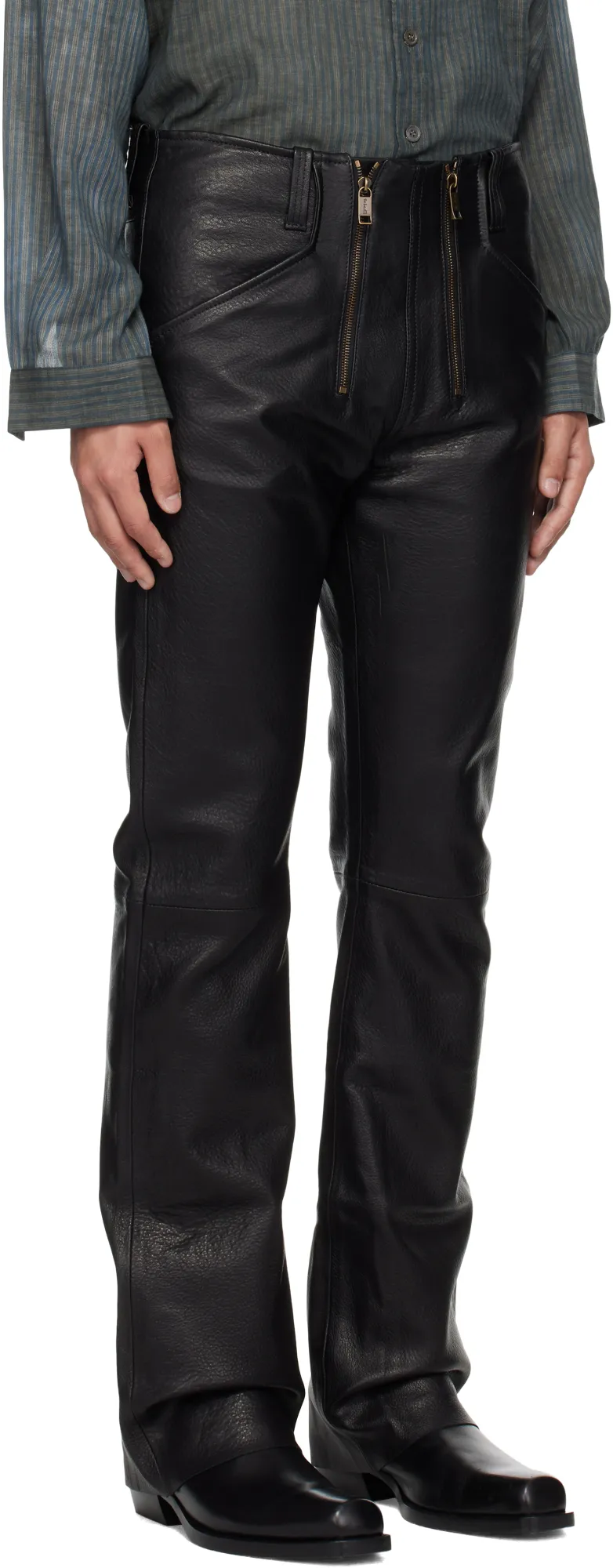 Zip-Detail Leather Trousers