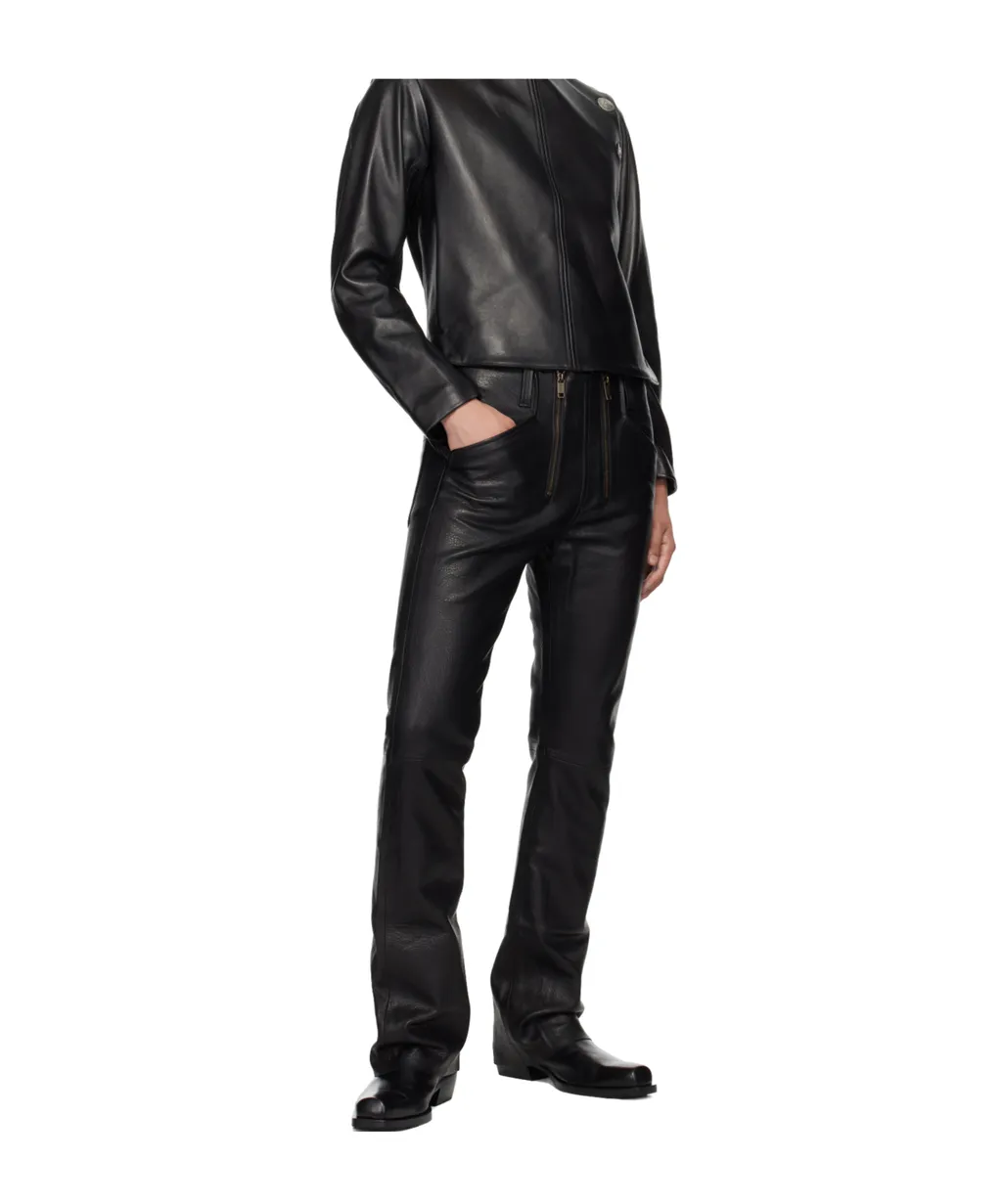 Zip-Detail Leather Trousers