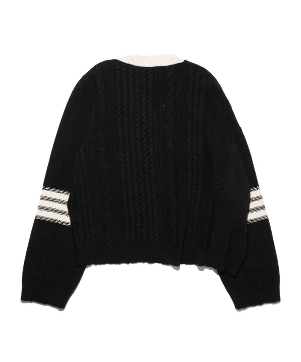 Asymmetrical Varsity V-Neck Sweater