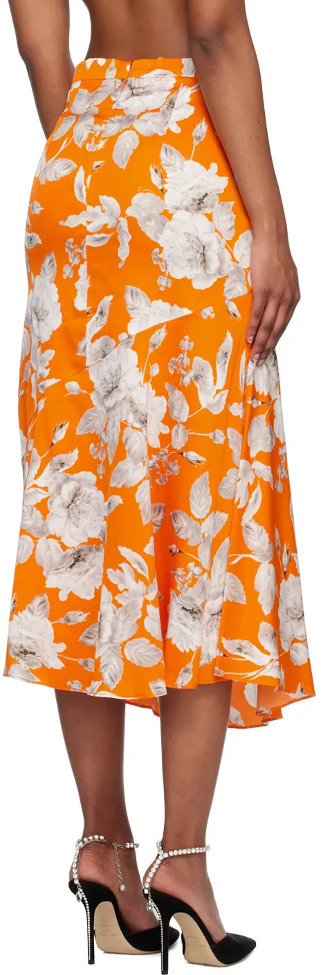 Floral-Print Satin Skirt
