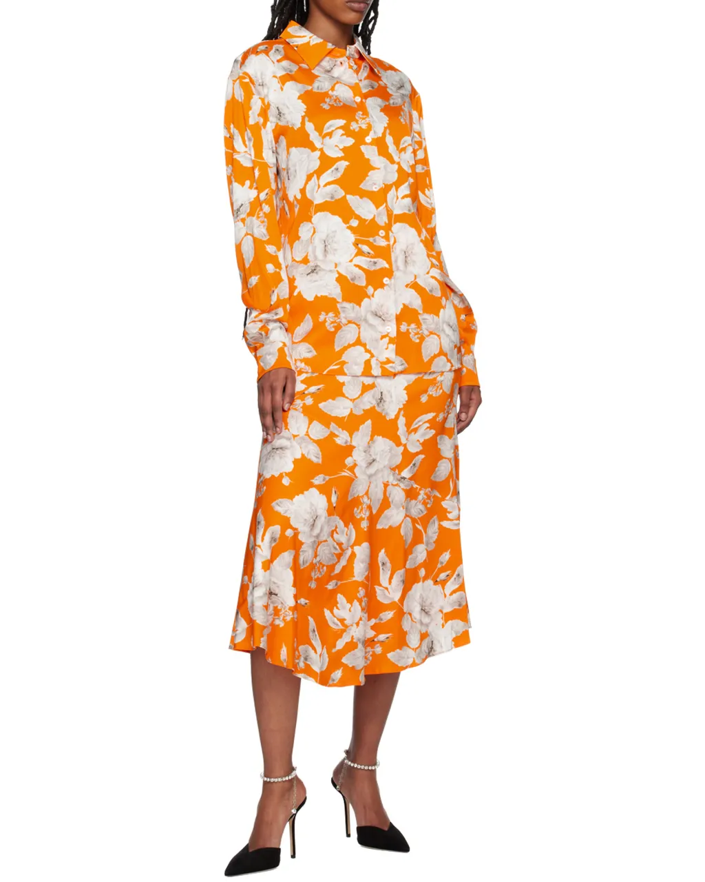 Floral-Print Satin Skirt