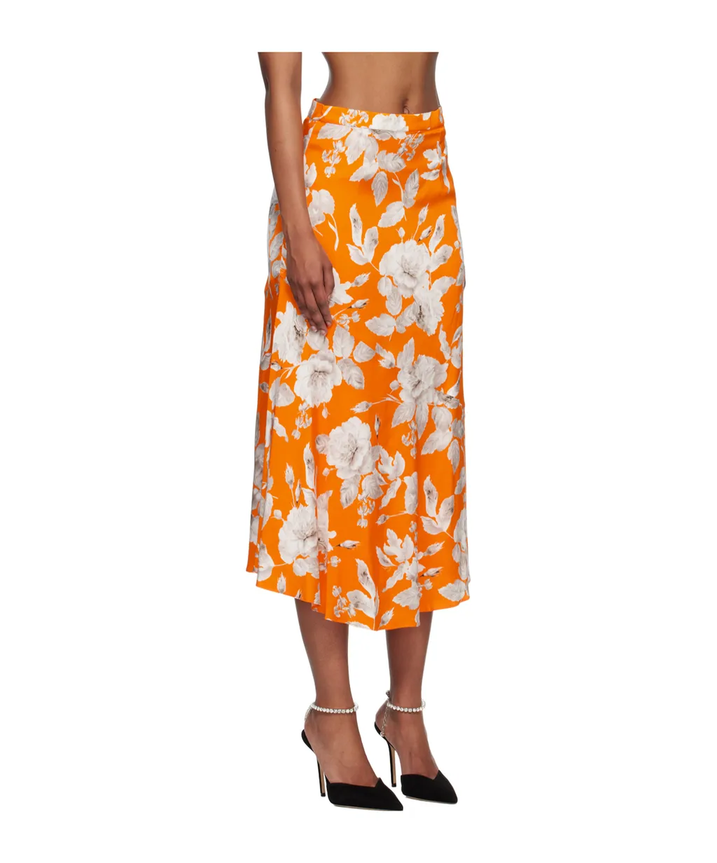 Floral-Print Satin Skirt