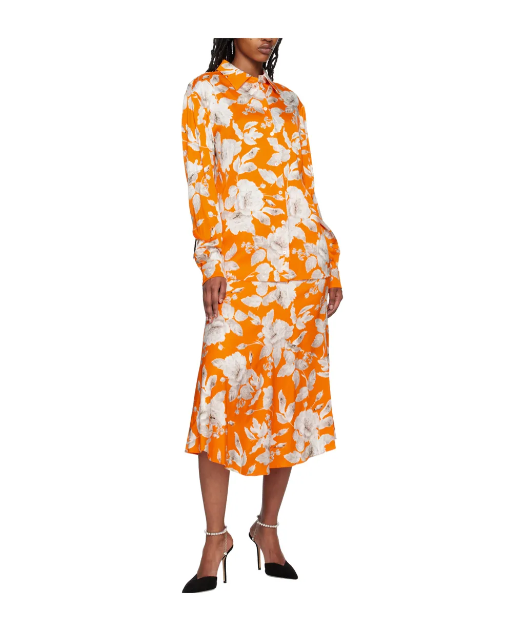 Floral-Print Satin Skirt