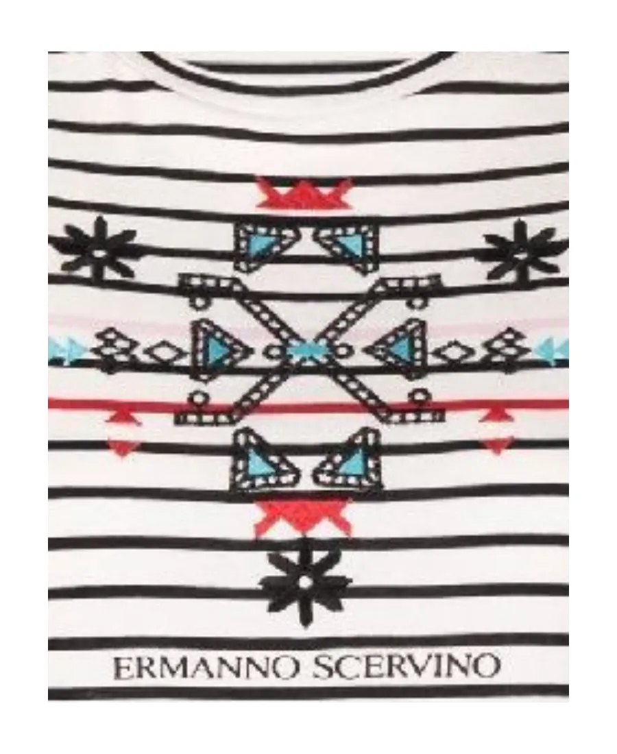 Embroidered-Design Stripy Cotton T-Shirt