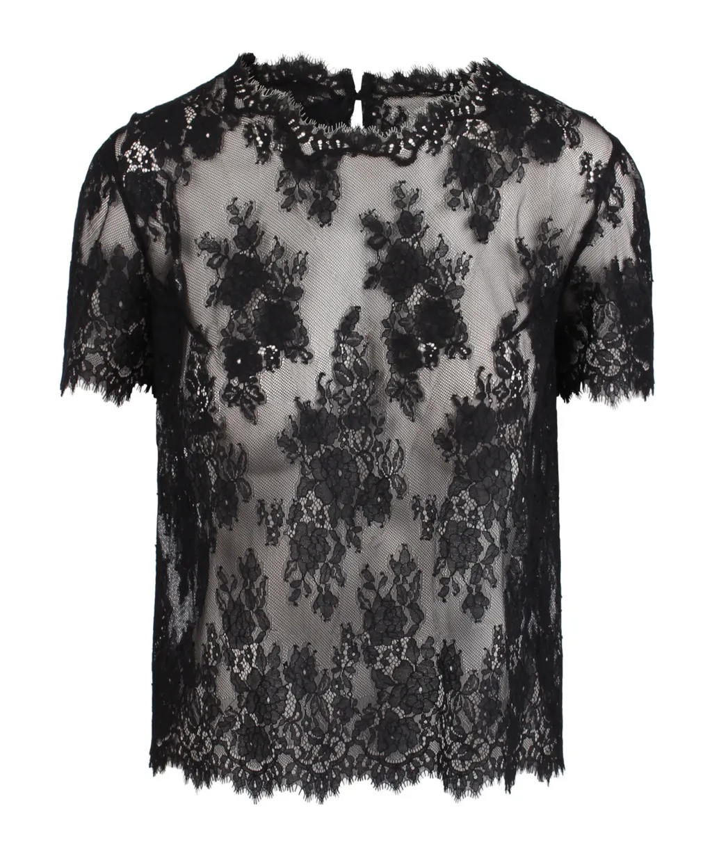 Floral-Lace Sheer Blouse
