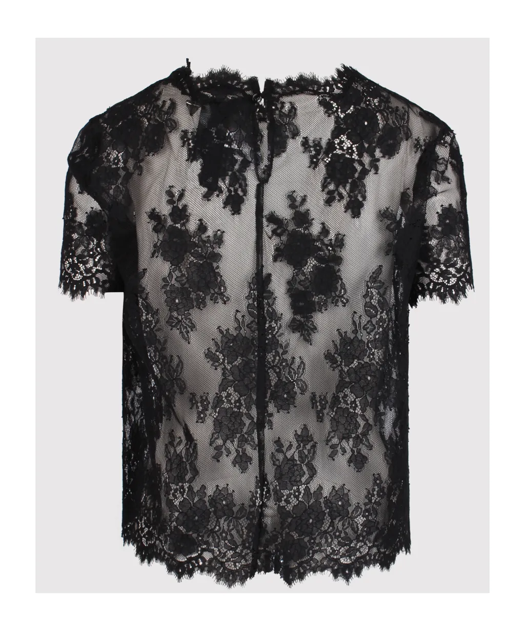 Floral-Lace Sheer Blouse