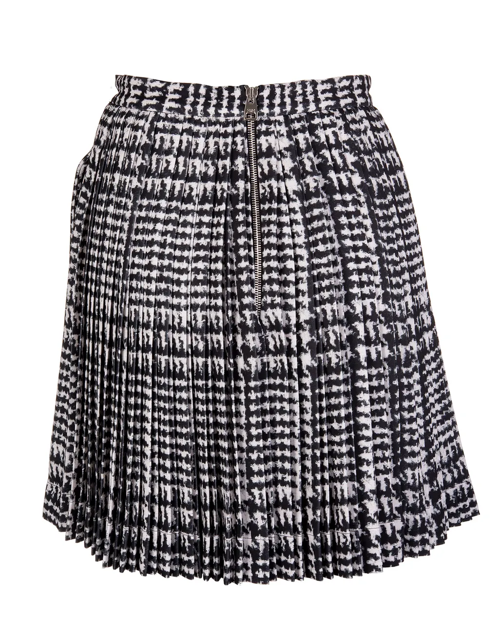 High-Waisted Pleated Houndstooth Skirt