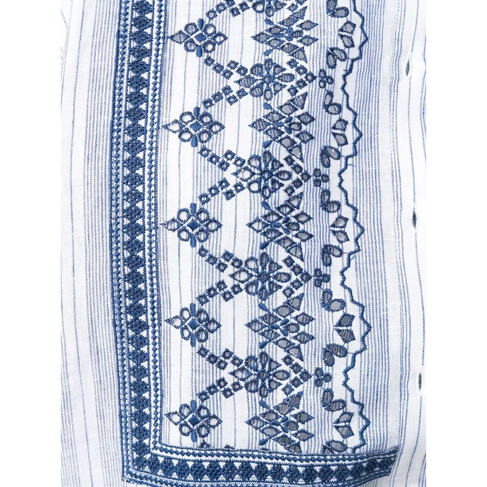 Stripe-Print Embroidered Shirt