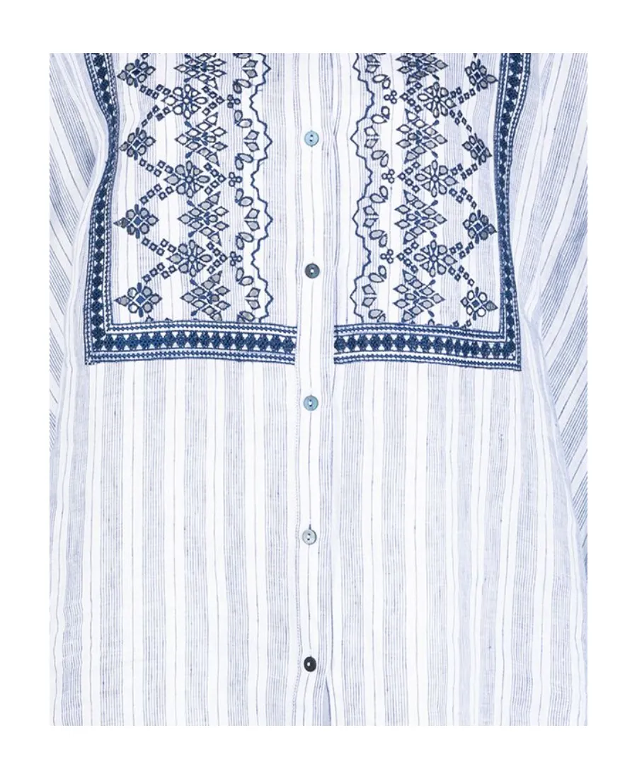Stripe-Print Embroidered Shirt