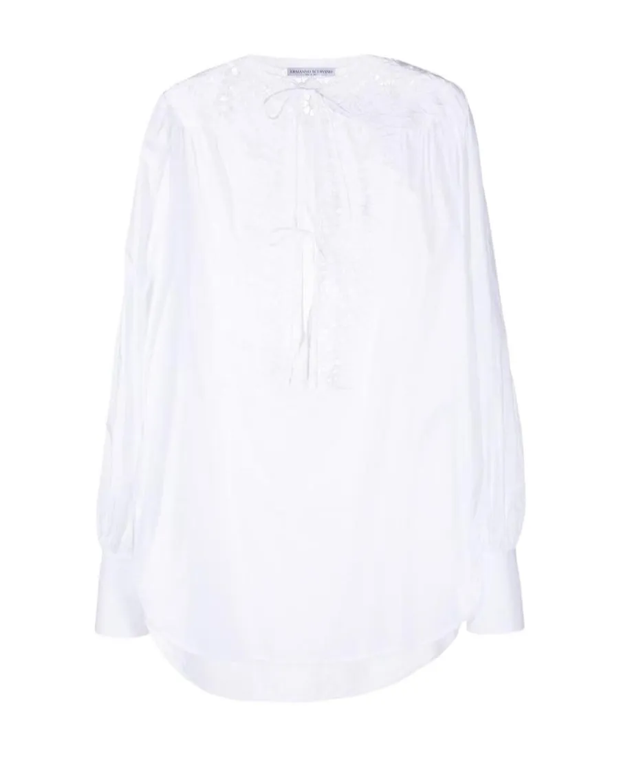 Lace-Detail Tied-Neck Blouse