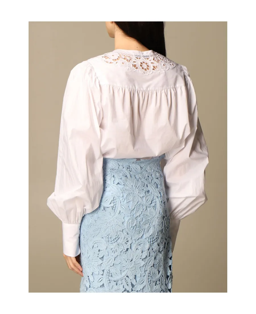 Lace-Detail Tied-Neck Blouse
