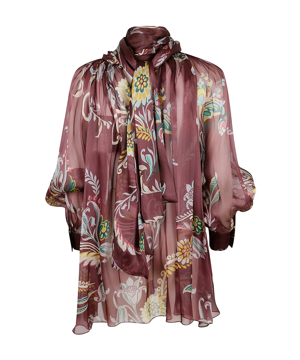 Floral-Print Silk Top