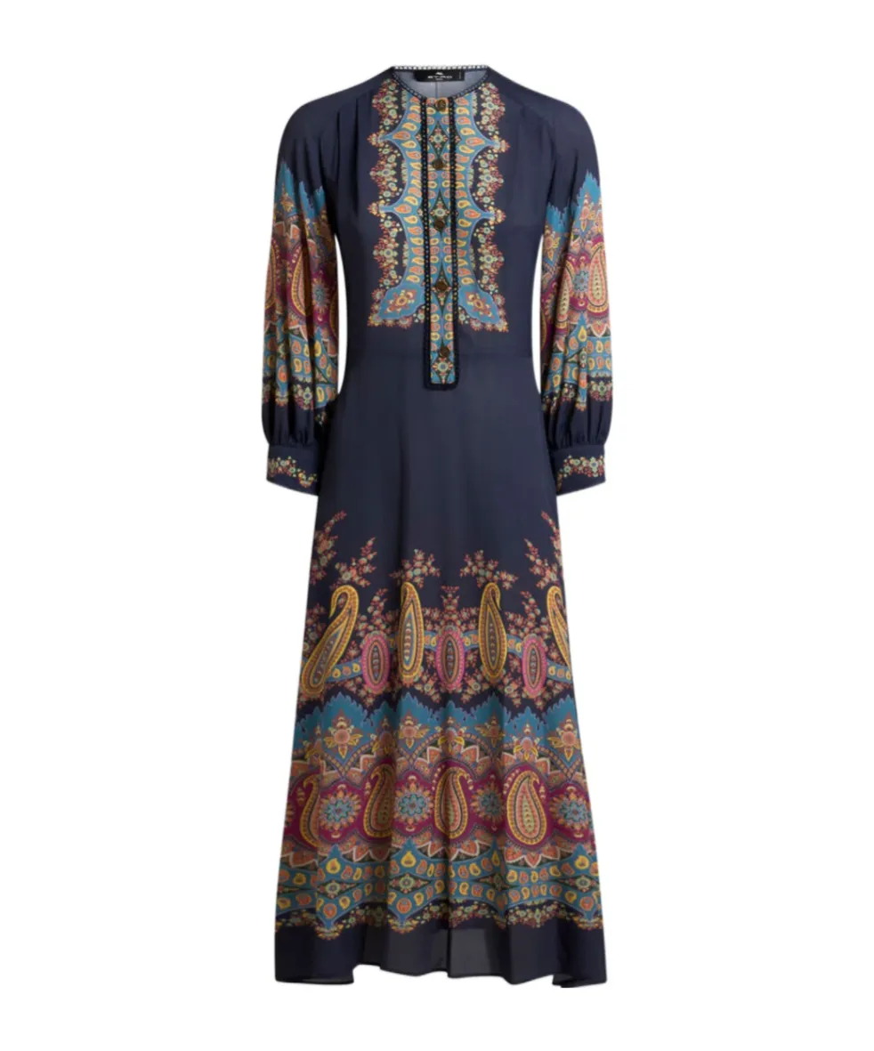 Long Sleeved Paisley Printed Dress