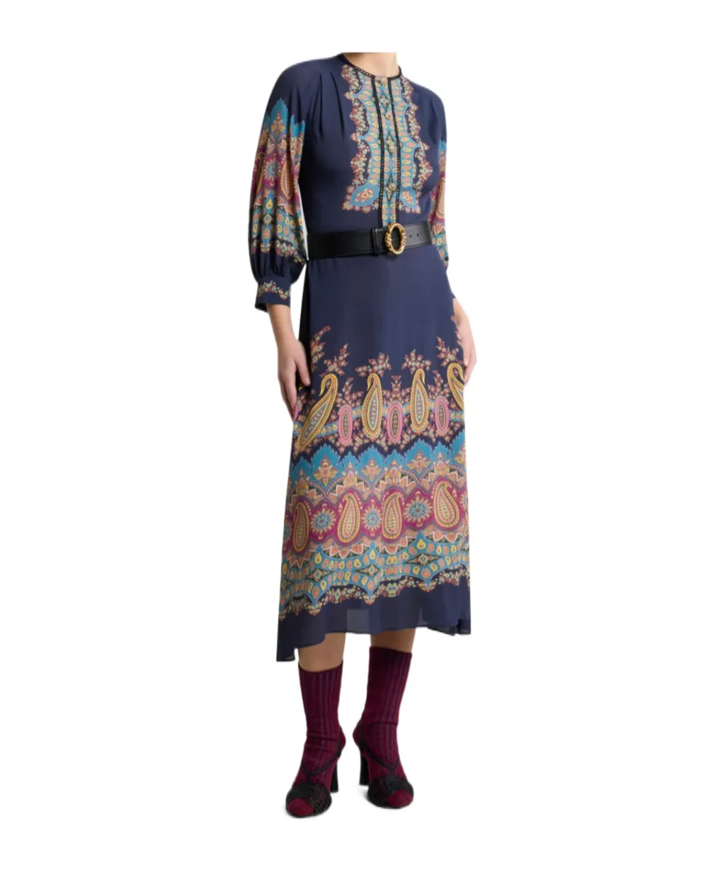 Long Sleeved Paisley Printed Dress