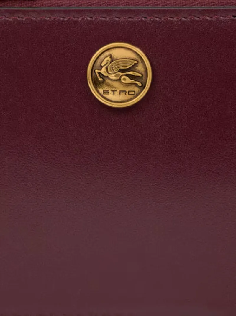 Leather Card Holder With Pegaso Button