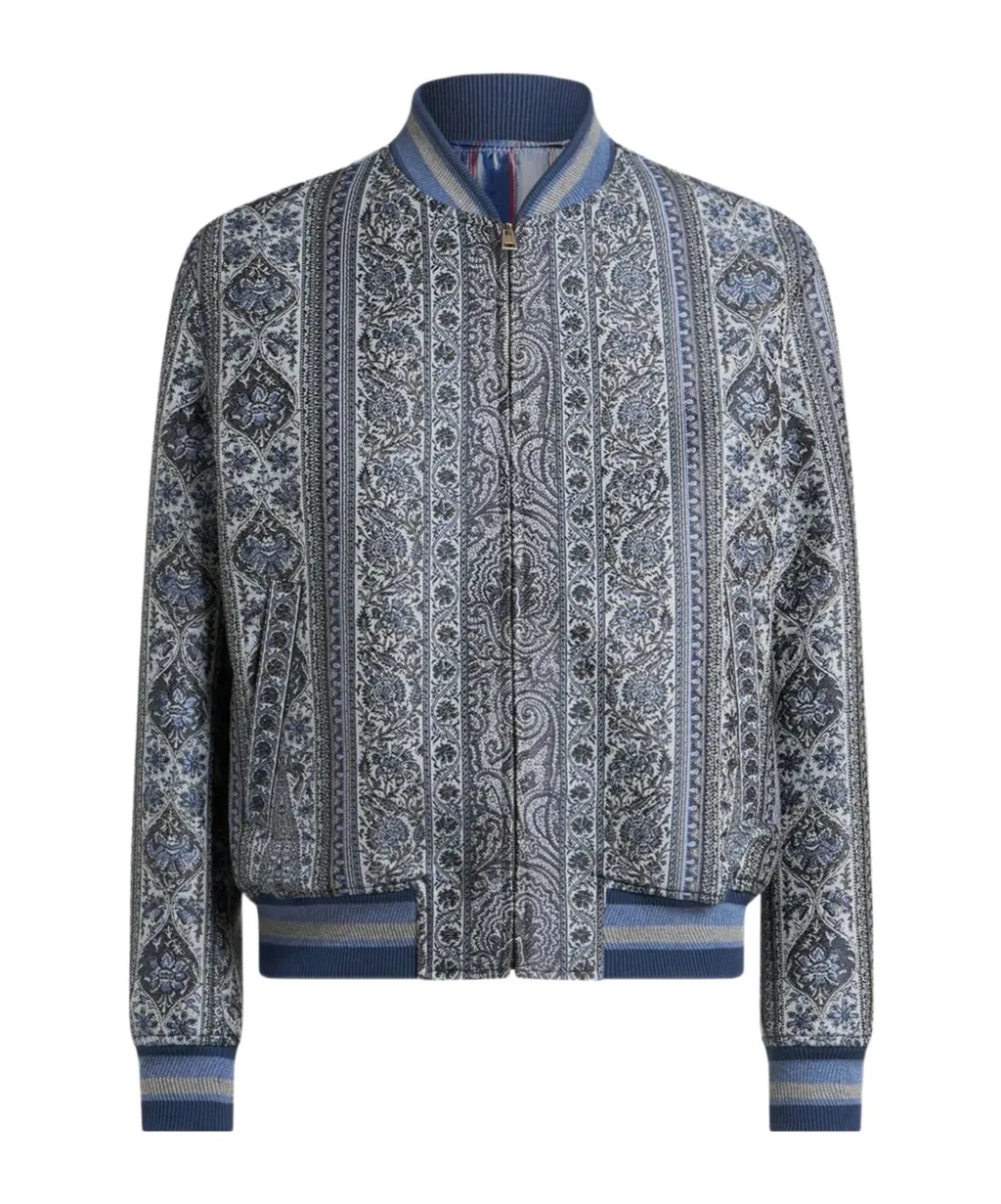 Bomber Jacket With Floral And Medallion Motif