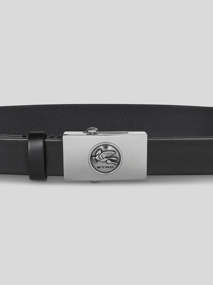 Leather Belt With Pegaso Detail