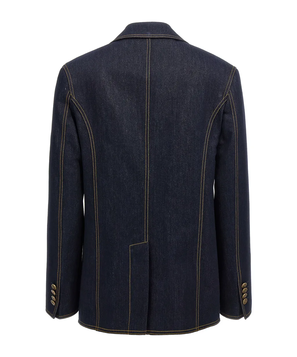 Single-Breasted Long-Sleeved Denim Blazer