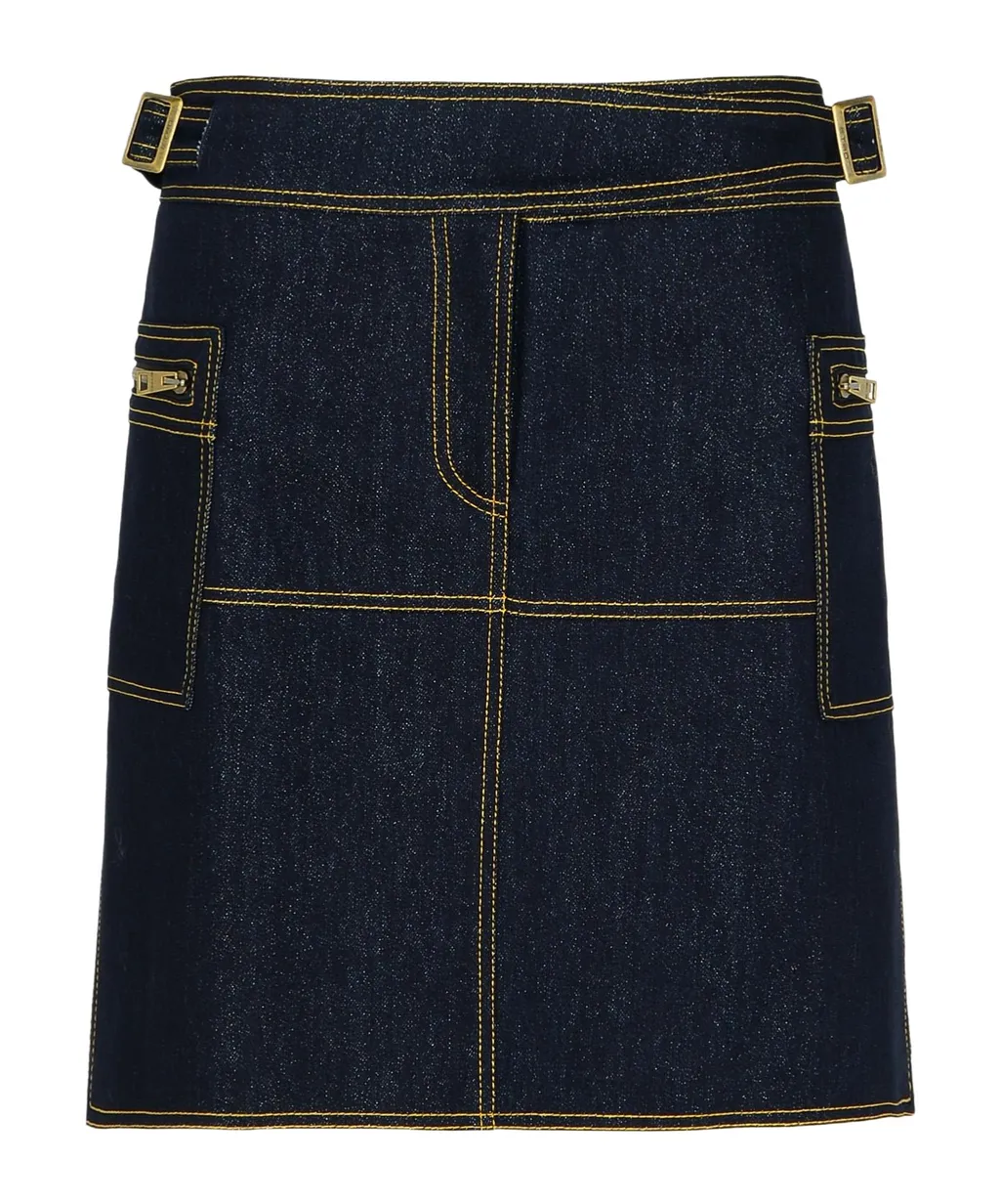 Contrast-Stitched Denim Mini Skirt