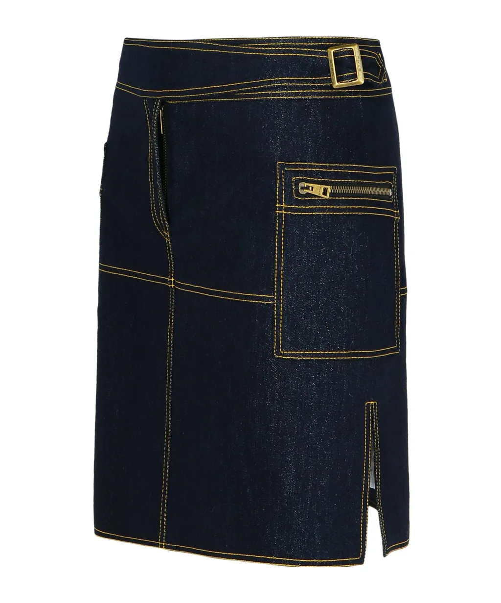 Contrast-Stitched Denim Mini Skirt