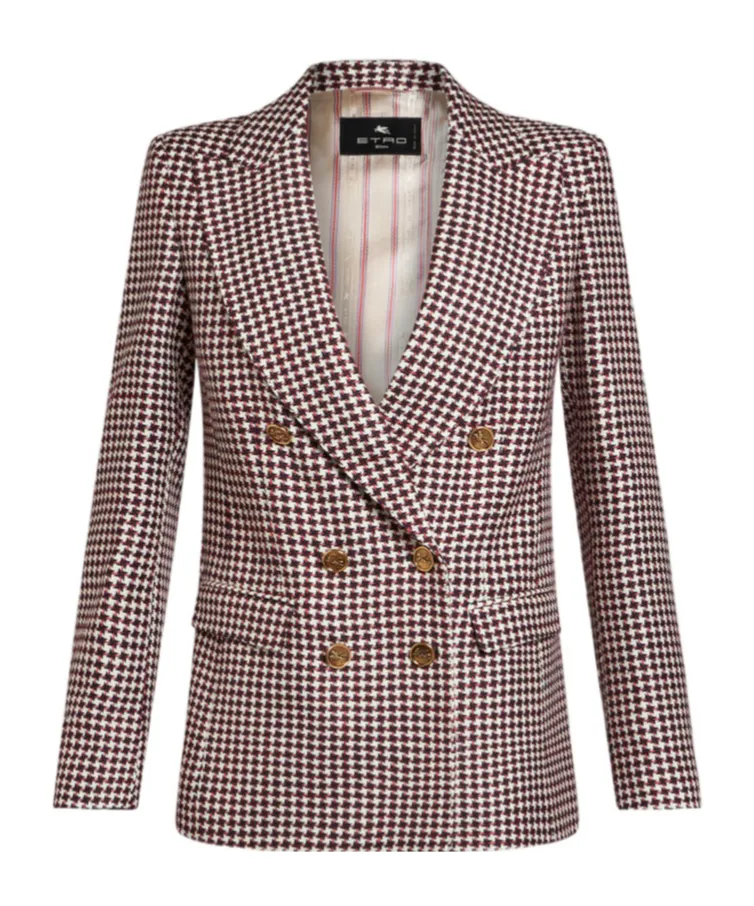 Houndstooth Patterned Straight Hem Jacket
