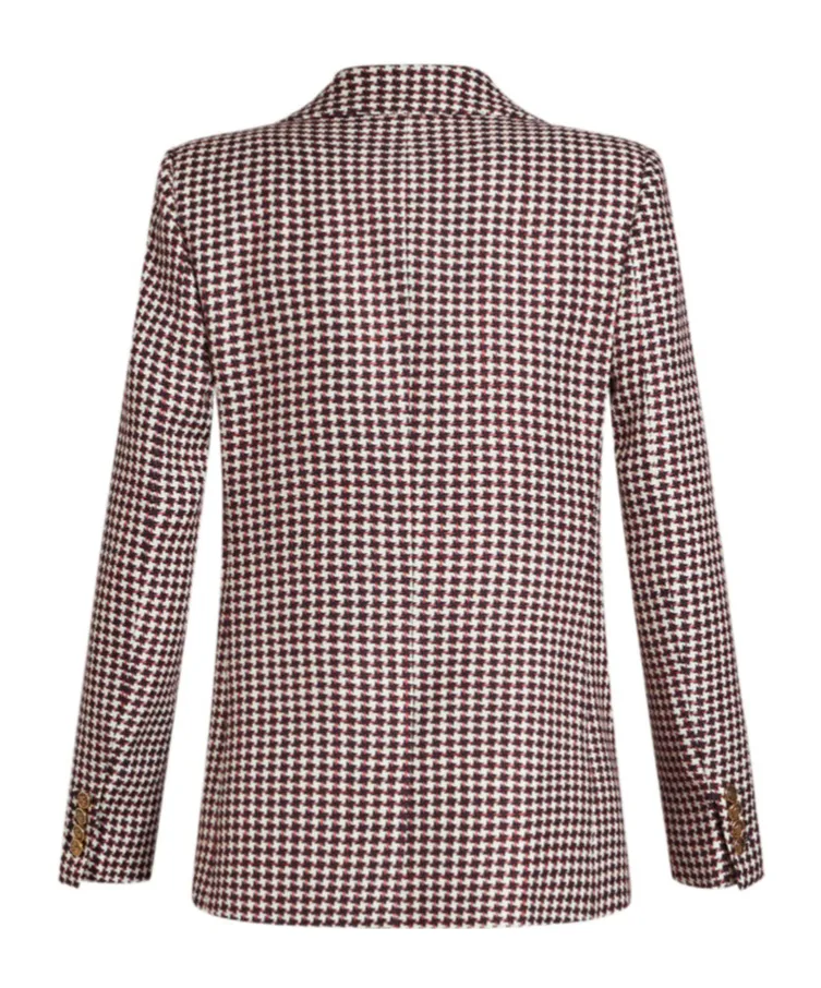 Houndstooth Patterned Straight Hem Jacket
