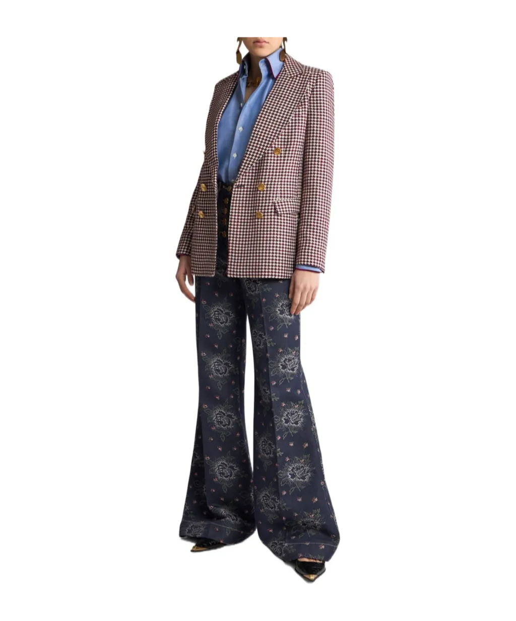 Houndstooth Patterned Straight Hem Jacket