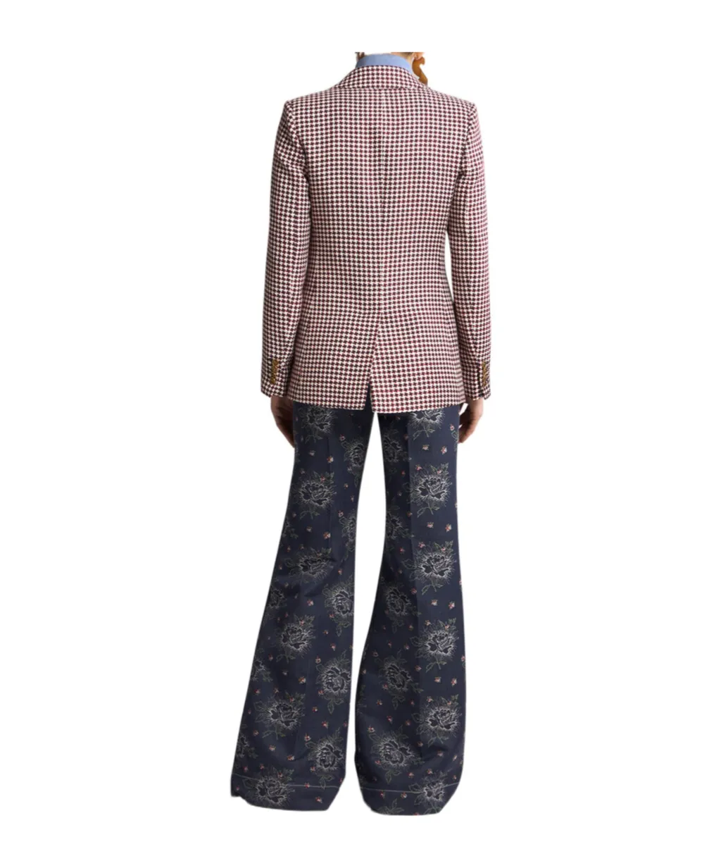 Houndstooth Patterned Straight Hem Jacket