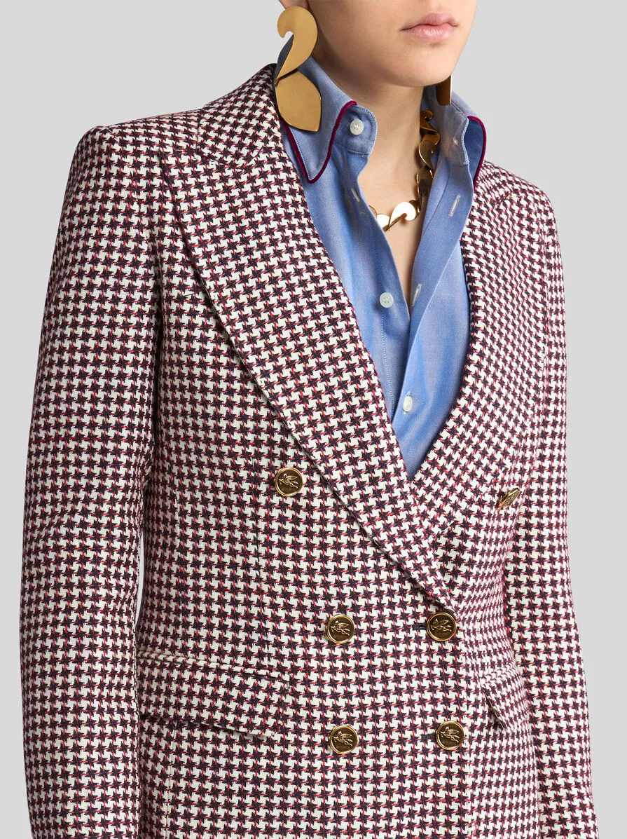 Houndstooth Patterned Straight Hem Jacket