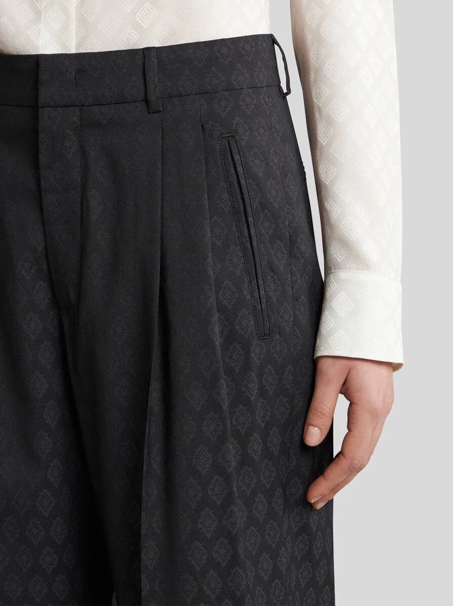 Pattern-Jacquard Wide-Leg Trousers